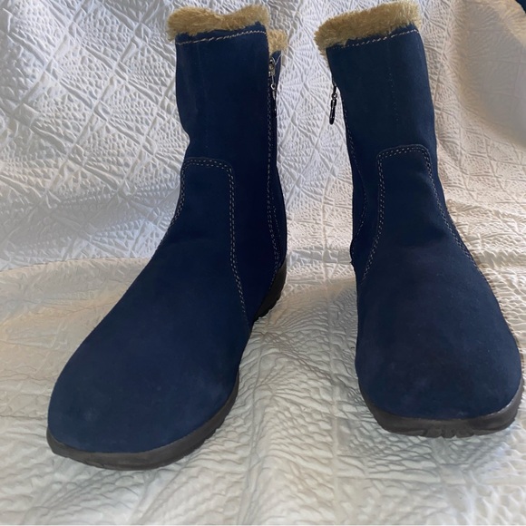Sporto Waterproof Suede Ankle Booties Faux Fur ‘Karmen’ Navy Women’s Size 11W - Picture 9 of 17